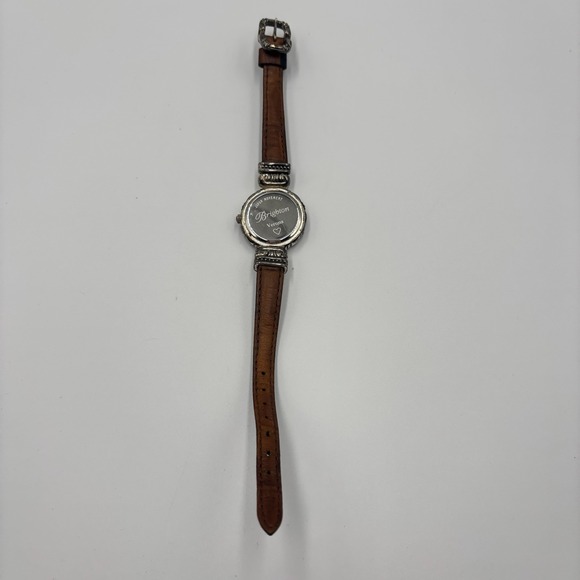 Brighton Verona Silver Tone Swirl Case Leather Strap Watch Japan Movement - Picture 4 of 5